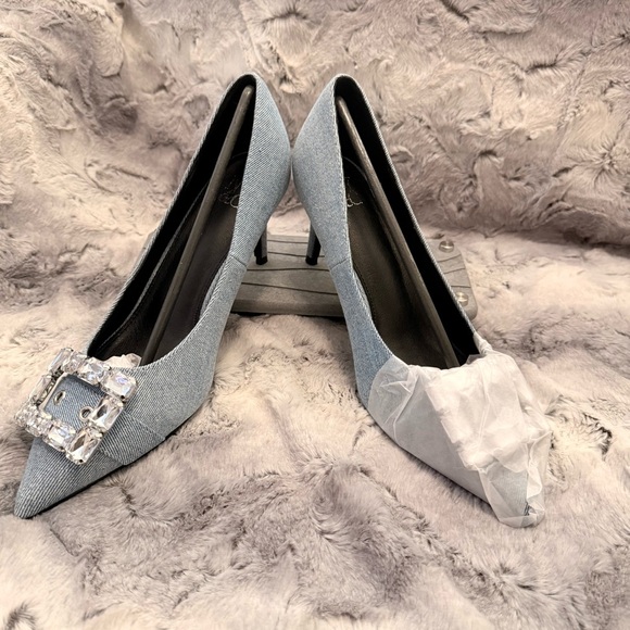 Elegant Blue Denim NY and Company Women's High Heels with Crystal Embellishment - Picture 8 of 12
